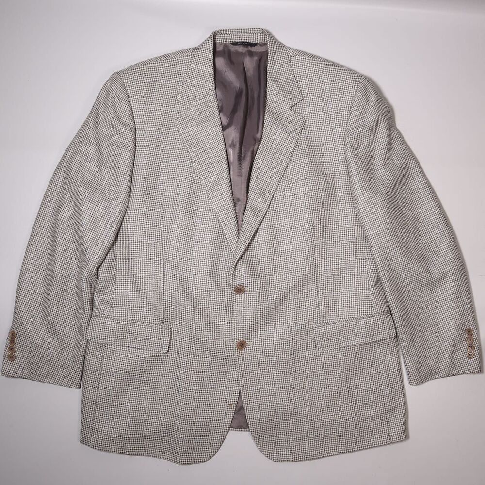 Brooks Brothers Sport Coat Blazer Tan Herringbone Silk Linen Wool Men 48R Italy